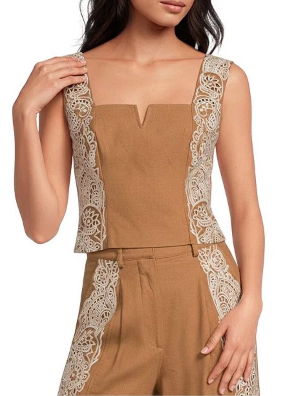 Ciebon Tan Lace-Trim Tank Top